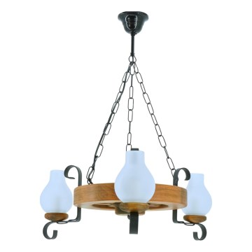Kronleuchter an Kette ROATA 3xE14/40W/230V Buche - FSC-zertifiziert