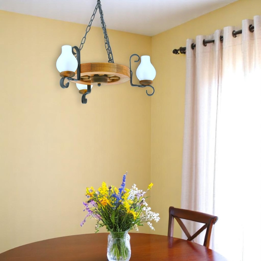 Kronleuchter an Kette ROATA 3xE14/40W/230V Buche - FSC-zertifiziert