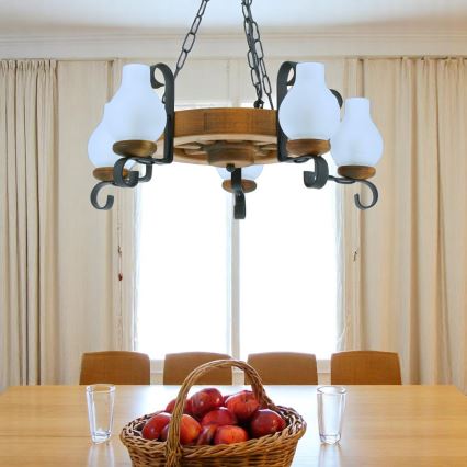 Kronleuchter an Kette ROATA 5xE14/40W/230V d 30 cm Buche - FSC-zertifiziert