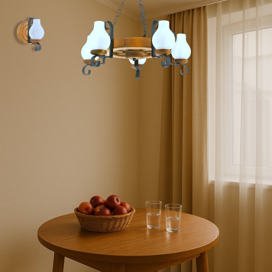 Kronleuchter an Kette ROATA 5xE14/40W/230V d 30 cm Buche - FSC-zertifiziert