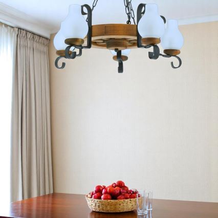 Kronleuchter an Kette ROATA 5xE14/40W/230V d 30 cm Buche - FSC-zertifiziert