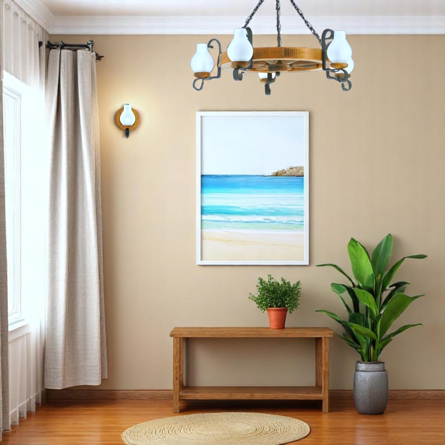 Kronleuchter an Kette ROATA 5xE14/40W/230V d 70 cm Buche - FSC-zertifiziert