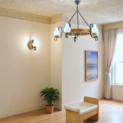 Kronleuchter an Kette ROATA 5xE14/40W/230V d 70 cm Buche - FSC-zertifiziert