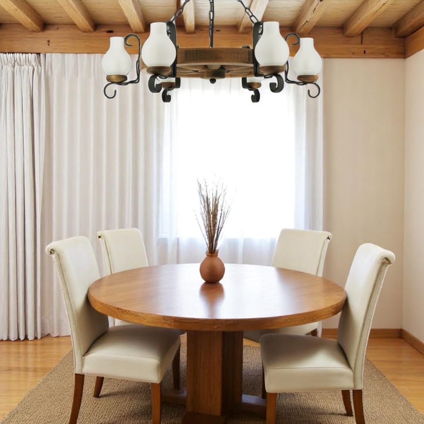 Kronleuchter an Kette ROATA 6xE14/40W/230V d 70 cm Buche - FSC-zertifiziert