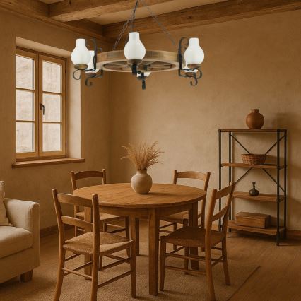 Kronleuchter an Kette ROATA 6xE14/40W/230V d 70 cm Buche - FSC-zertifiziert