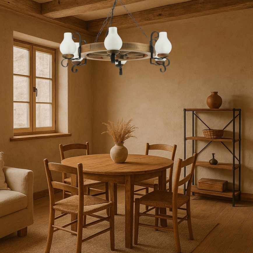 Kronleuchter an Kette ROATA 6xE14/40W/230V d 70 cm Buche - FSC-zertifiziert