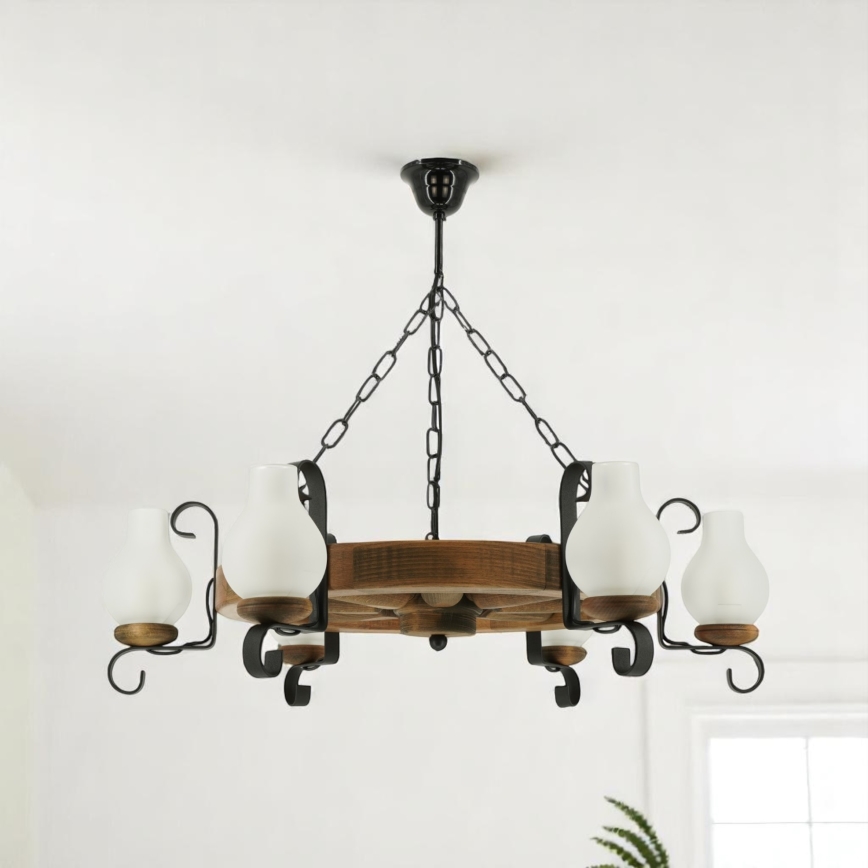 Kronleuchter an Kette ROATA 6xE14/40W/230V d 70 cm Buche - FSC-zertifiziert
