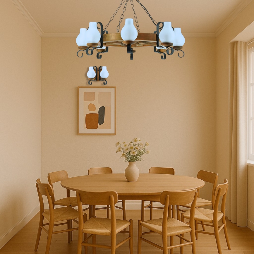 Kronleuchter an Kette ROATA 8xE14/40W/230V d 70 cm Buche - FSC-zertifiziert