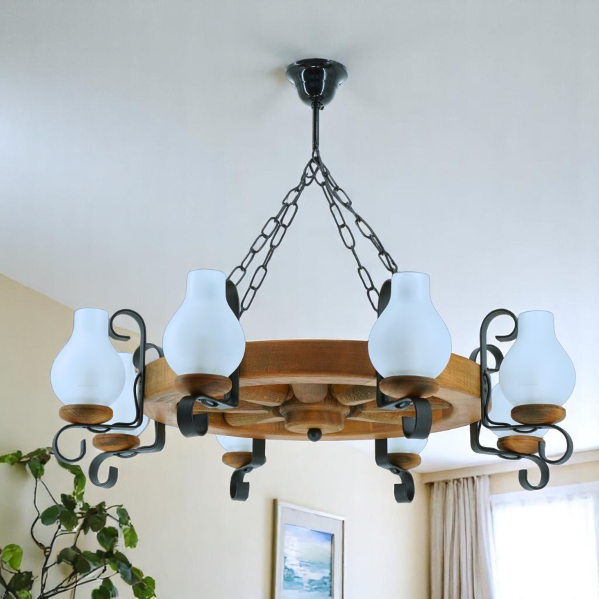 Kronleuchter an Kette ROATA 8xE14/40W/230V d 70 cm Buche - FSC-zertifiziert