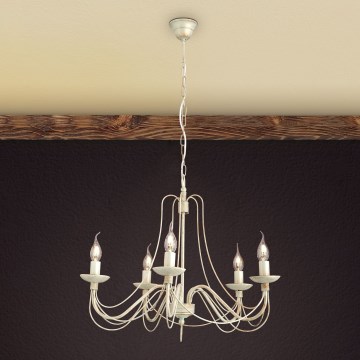 Kronleuchter an Kette VELA 5xE14/40W/230V d 60 cm weiß/golden/Patina