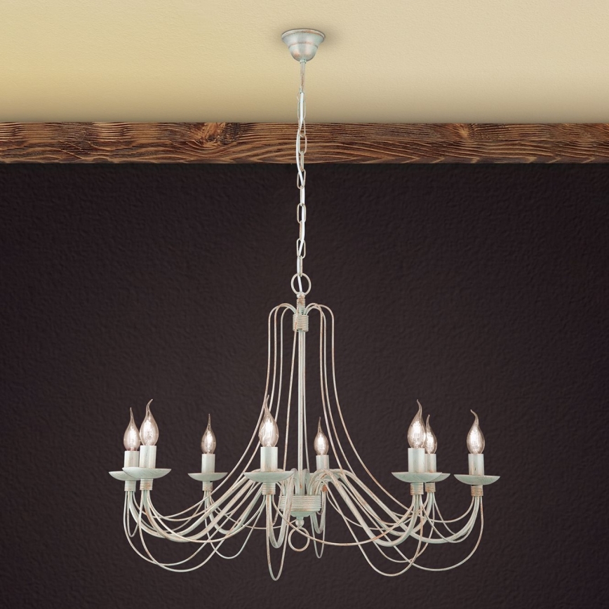 Kronleuchter an Kette VELA 8xE14/40W/230V d 80 cm weiß/golden/Patina