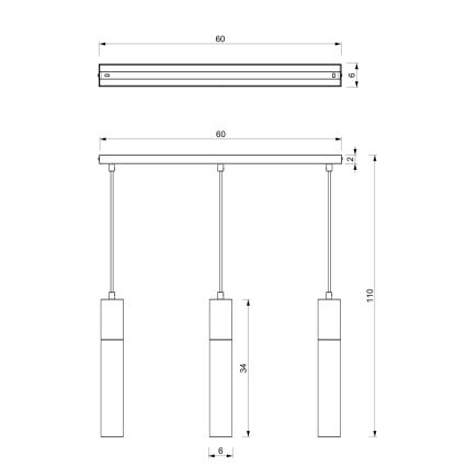 Kronleuchter an Schnur CASSA 3xGU10/60W/230V schwarz