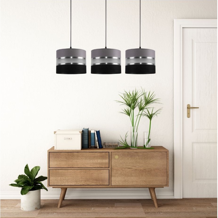 Kronleuchter an Schnur CORAL 3xE27/60W/230V schwarz und grau