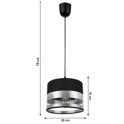 Kronleuchter an Schnur MILO 1xE27/60W/230V silber/schwarz