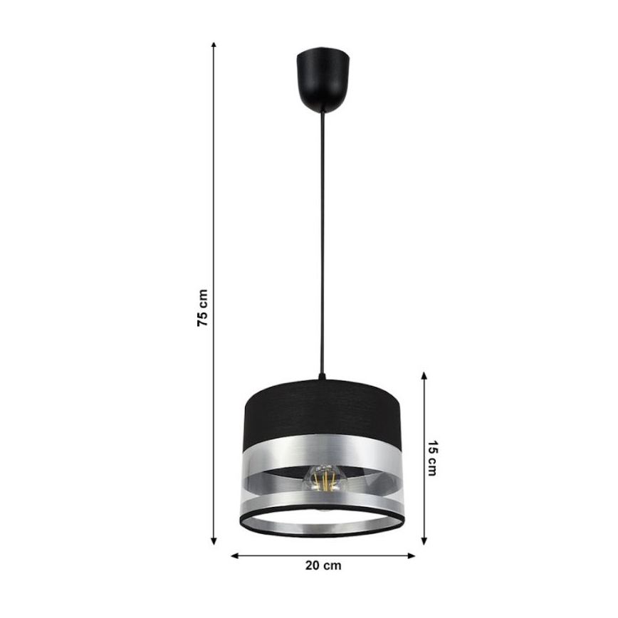 Kronleuchter an Schnur MILO 1xE27/60W/230V silber/schwarz