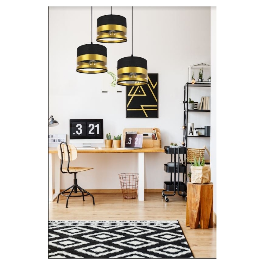 Kronleuchter an Schnur MILO 3xE27/60W/230V gold/schwarz