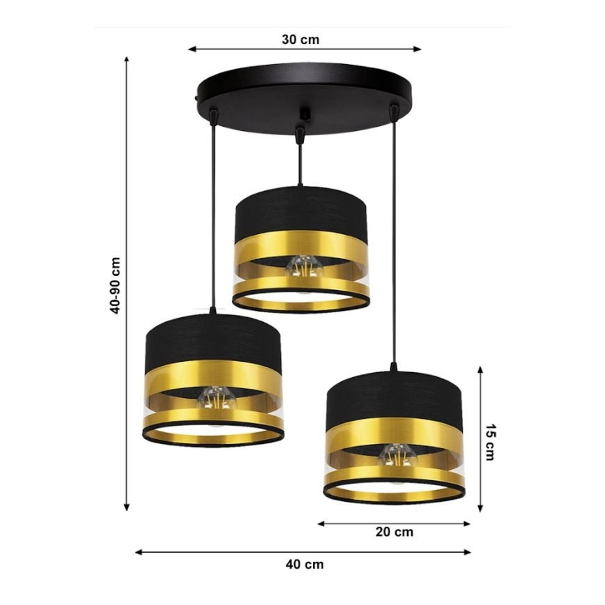 Kronleuchter an Schnur MILO 3xE27/60W/230V gold/schwarz