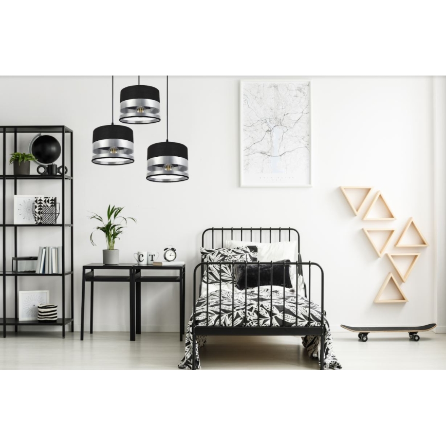 Kronleuchter an Schnur MILO 3xE27/60W/230V silber/schwarz