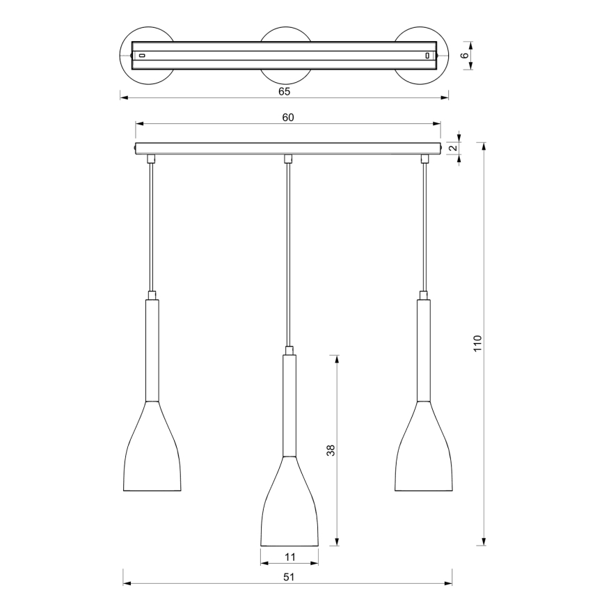 Kronleuchter an Schnur MUZA NEW 3xE27/60W/230V weiß
