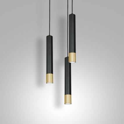 Kronleuchter an Schnur NEST 3xGU10/8W/230V schwarz/gold rund