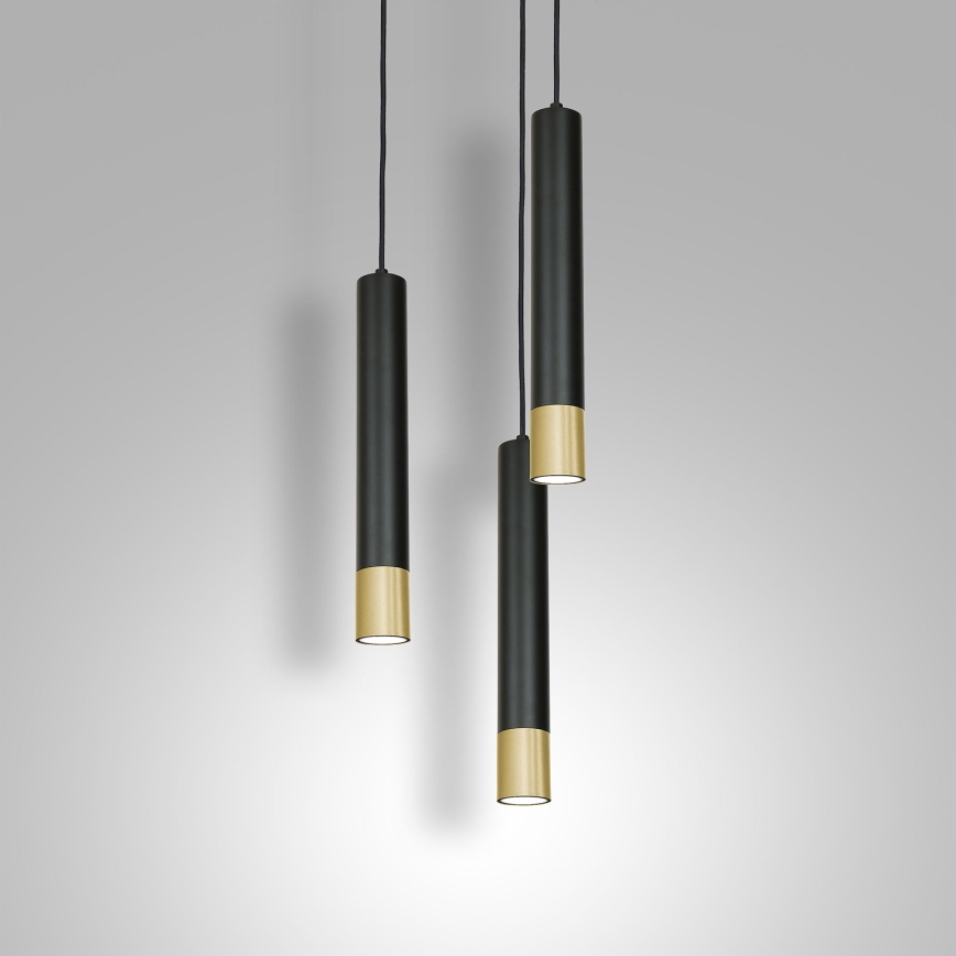 Kronleuchter an Schnur NEST 3xGU10/8W/230V schwarz/gold rund