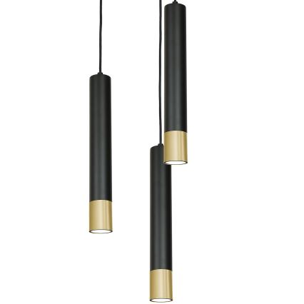 Kronleuchter an Schnur NEST 3xGU10/8W/230V schwarz/gold rund