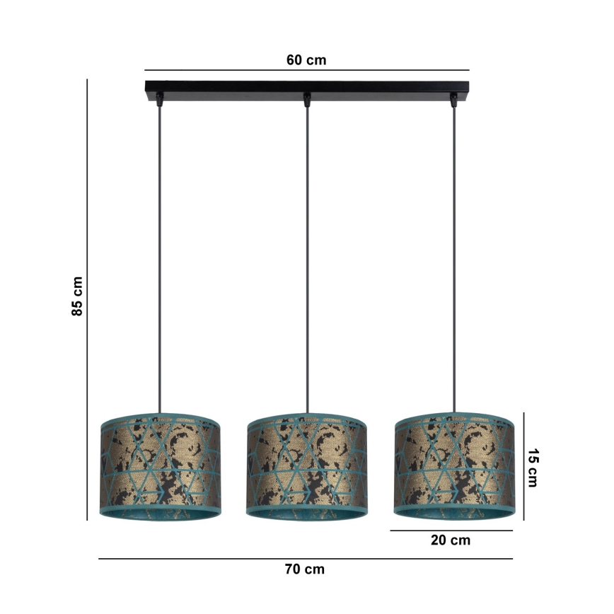 Kronleuchter an Schnur REZO 3xE27/60W/230V gold/türkis