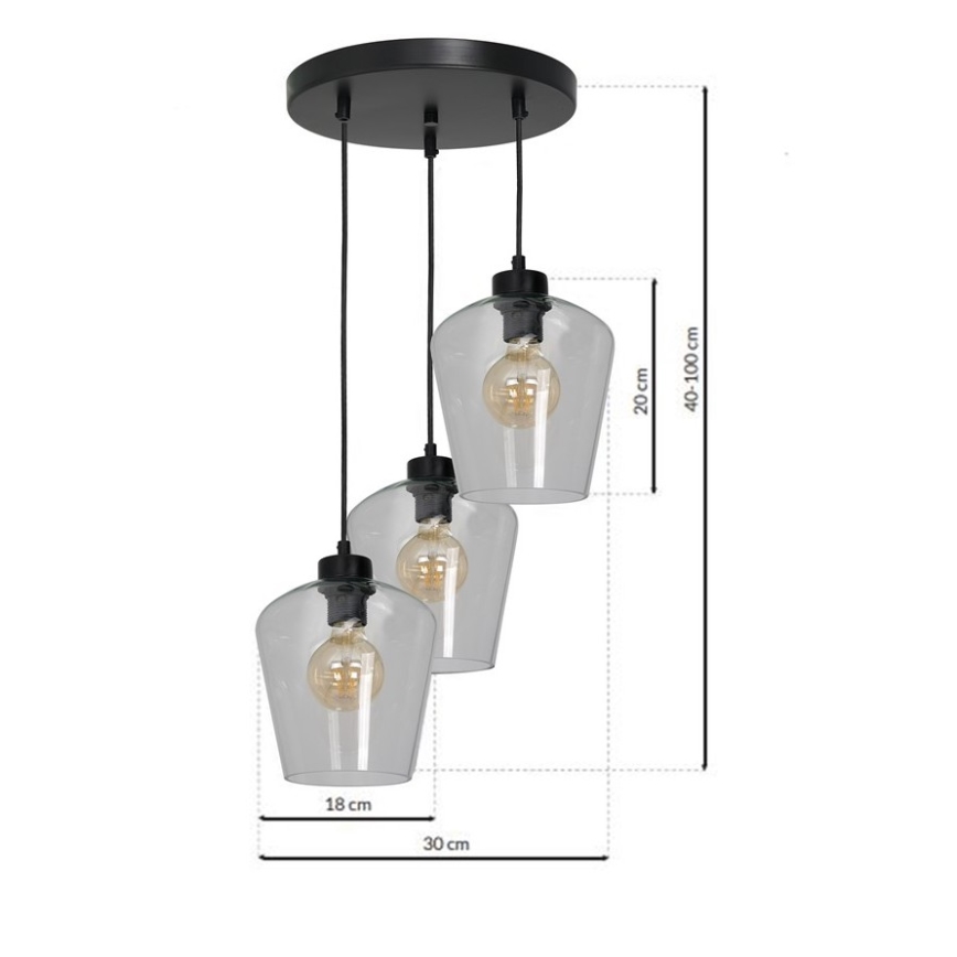 Kronleuchter an Schnur SANTIAGO 3xE27/60W/230V klar