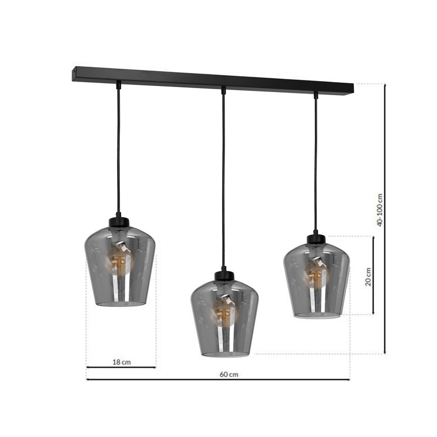 Kronleuchter an Schnur SANTIAGO 3xE27/60W/230V schwarz