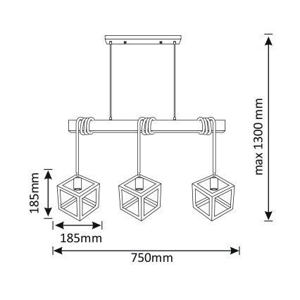 Kronleuchter an Schnur SWEDEN 3xE27/20W/230V