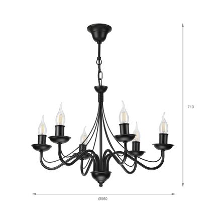 Kronleuchter ANTON an Kette, 6xE14/60W/230V, schwarz