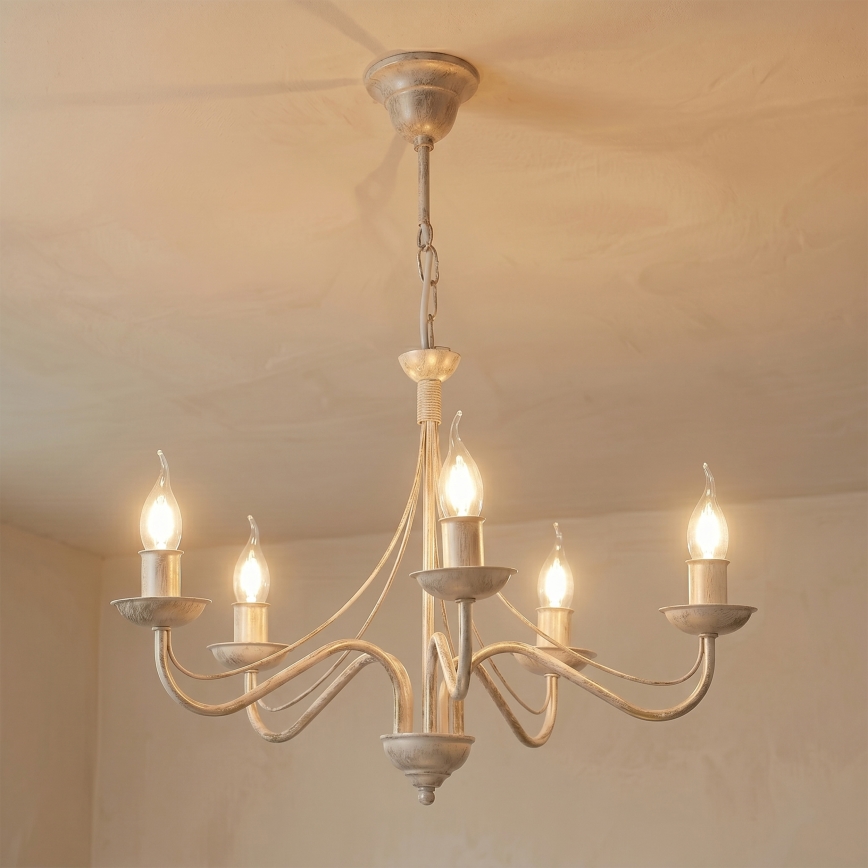 Kronleuchter ANTON mit Kette, 5xE14/60W/230V, weiße Patina