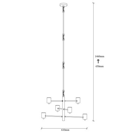 Kronleuchter auf Stange HEXA 6xE27/40W/230V