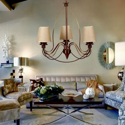 Kronleuchter mit Kette CLASSIC 3xE14/40W/230V bronzefarben/beige