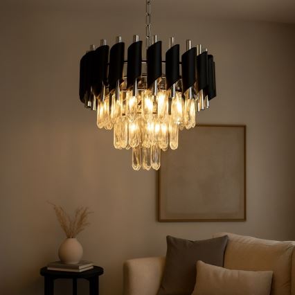 Kronleuchter mit Kette CRISTAL 5xE14/10W/230V Ø 38 cm schwarz/mattchrom