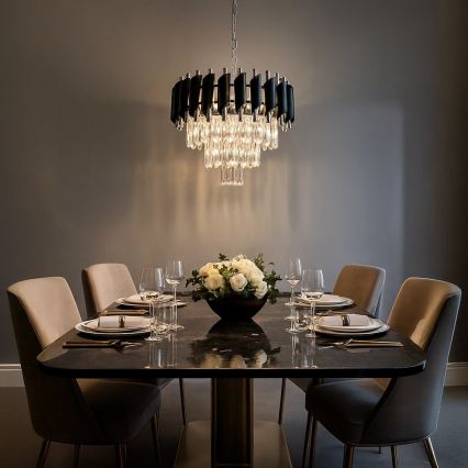 Kronleuchter mit Kette CRISTAL 5xE14/10W/230V Ø 38 cm schwarz/mattchrom