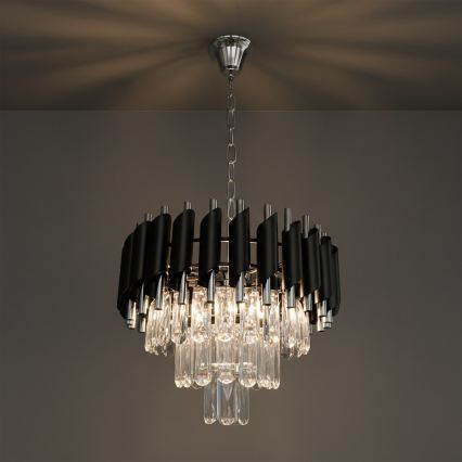 Kronleuchter mit Kette CRISTAL 5xE14/10W/230V Ø 38 cm schwarz/mattchrom