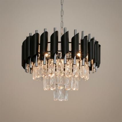Kronleuchter mit Kette CRISTAL 5xE14/10W/230V Ø 38 cm schwarz/mattchrom