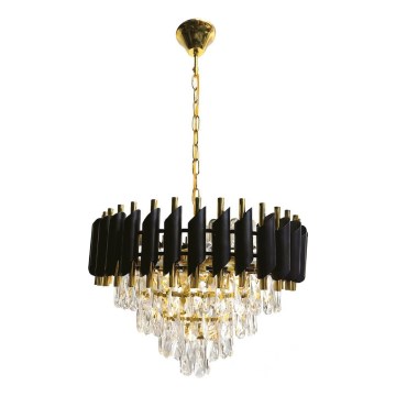 Kronleuchter mit Kette CRISTAL 7xE14/10W/230V schwarz/gold