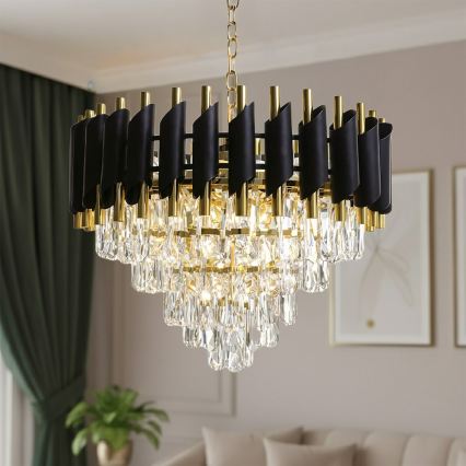 Kronleuchter mit Kette CRISTAL 7xE14/10W/230V schwarz/gold