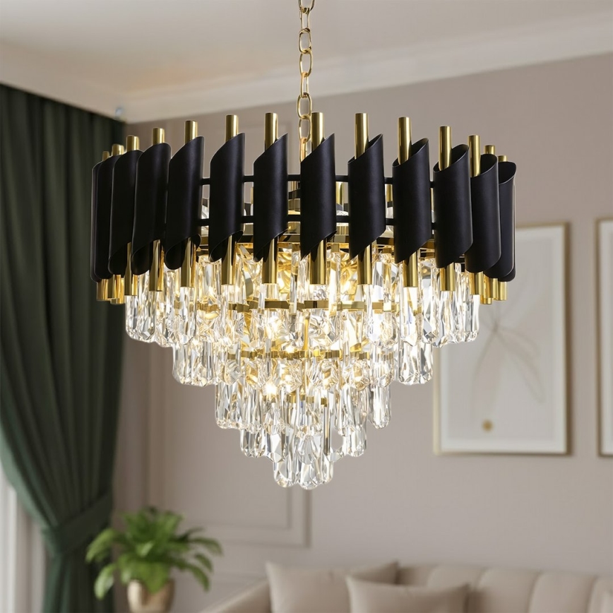Kronleuchter mit Kette CRISTAL 7xE14/10W/230V schwarz/gold