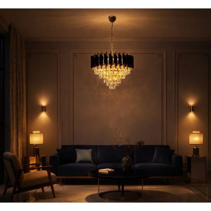 Kronleuchter mit Kette CRISTAL 7xE14/10W/230V schwarz/gold