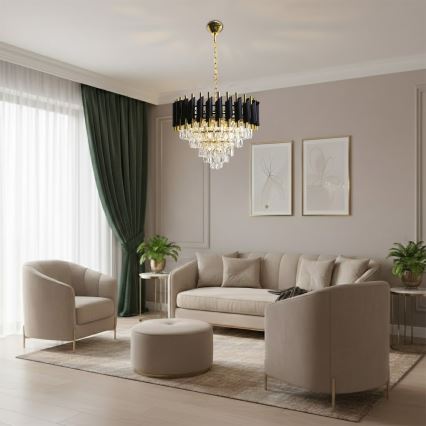 Kronleuchter mit Kette CRISTAL 7xE14/10W/230V schwarz/gold