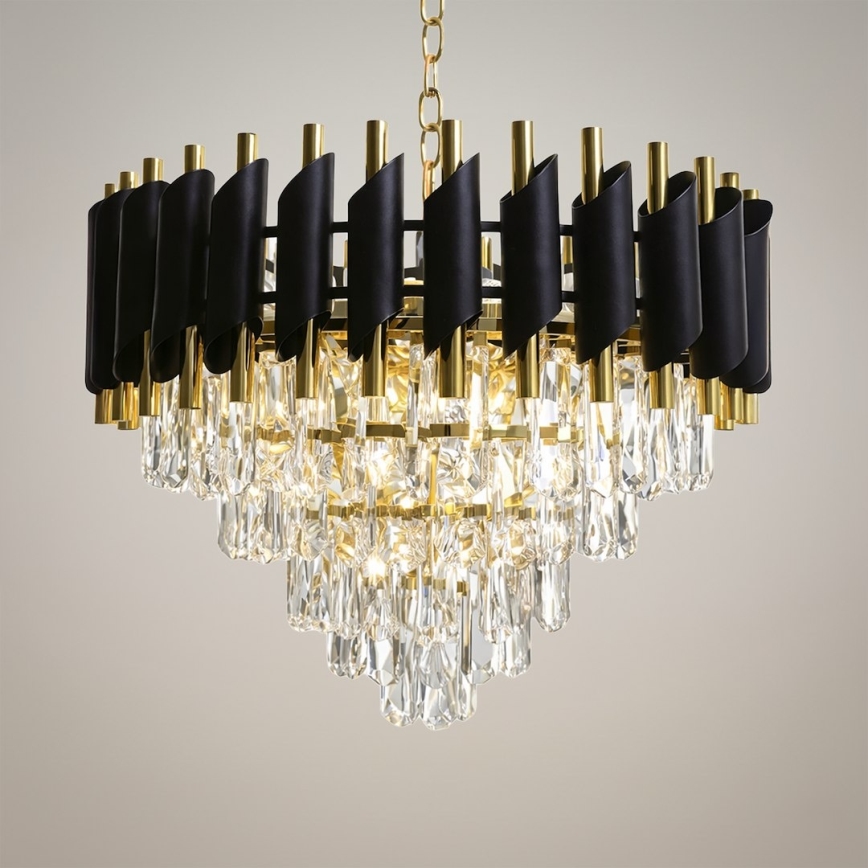 Kronleuchter mit Kette CRISTAL 7xE14/10W/230V schwarz/gold