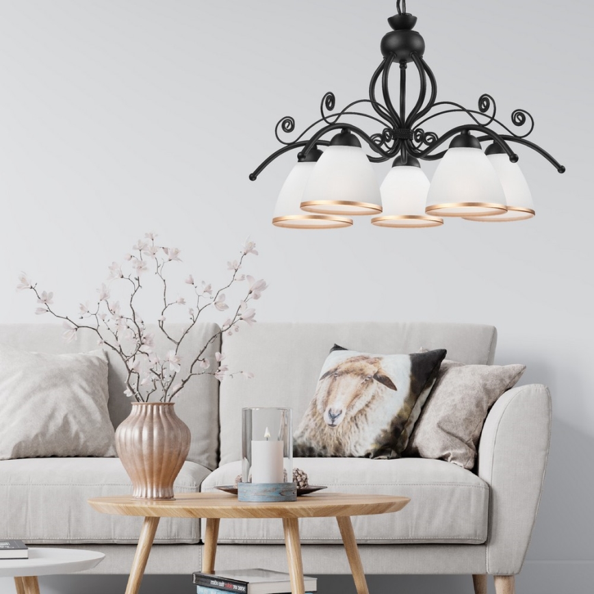 Kronleuchter mit Kette RETRO II 5xE27/60W/230V matt schwarz