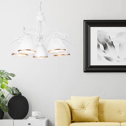 Kronleuchter mit Kette RETRO II 5xE27/60W/230V weiß