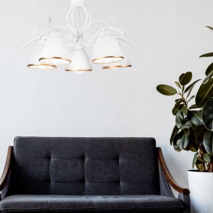 Kronleuchter mit Kette RETRO II 5xE27/60W/230V weiß