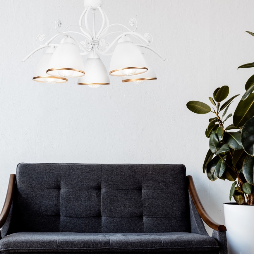 Kronleuchter mit Kette RETRO II 5xE27/60W/230V weiß