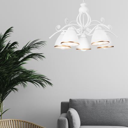 Kronleuchter mit Kette RETRO II 5xE27/60W/230V weiß