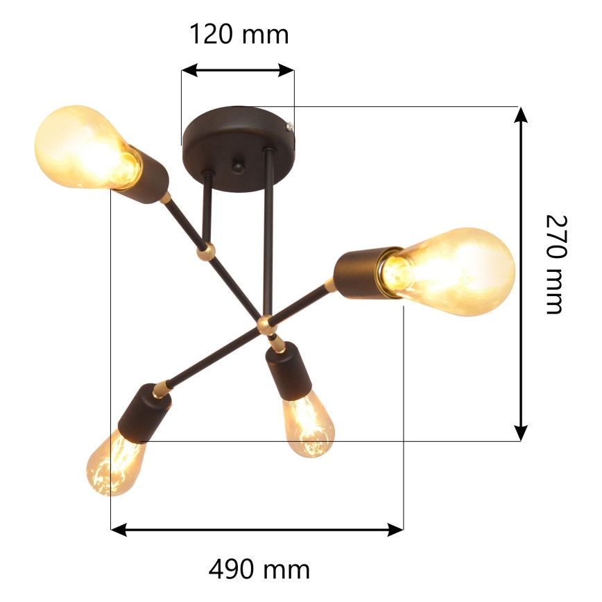Kronleuchter ROSETTE 4xE27/15W/230V schwarz/gold